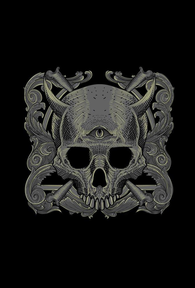 crâne et os humains avec illustration d'œuvres d'art d'ornement vecteur