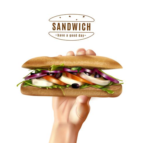 Sandwich santé à la main image réaliste vecteur