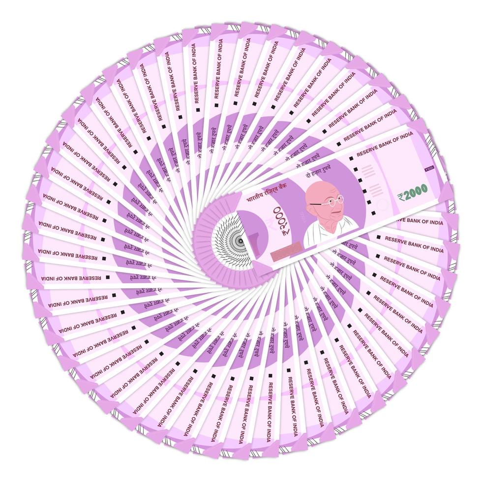 L'Inde nouvelle roupie 2000 notes sur fond blanc en vue de dessus en forme de cercle vecteur