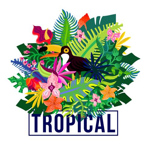 Composition colorée de plantes exotiques tropicales vecteur