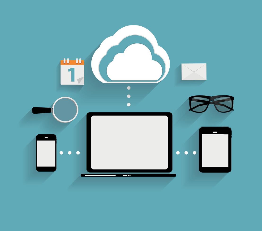 concept de cloud computing sur différents appareils électroniques. vecteur