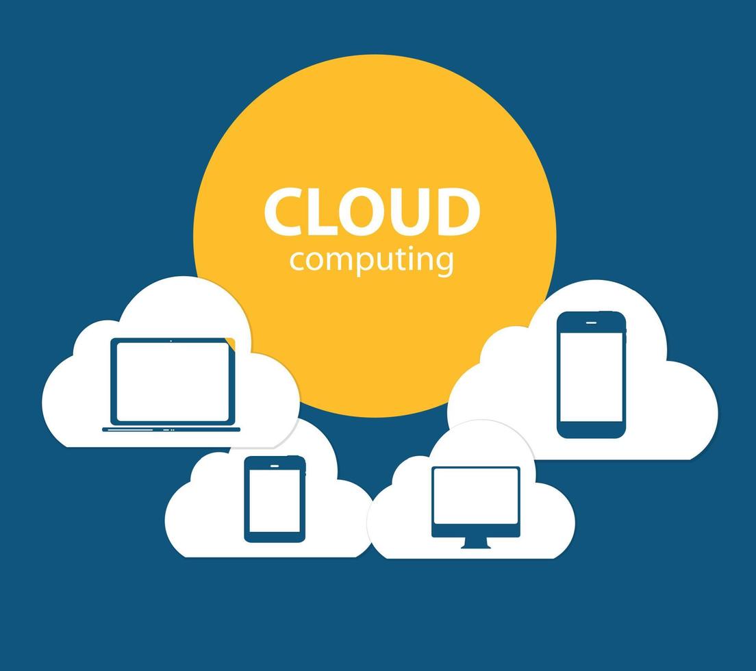 concept de cloud computing sur différents appareils électroniques. vecteur