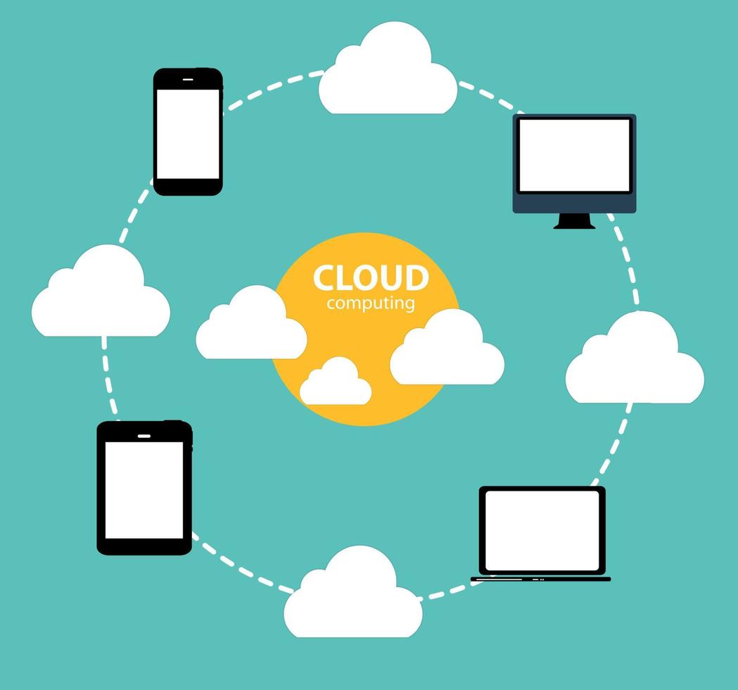 concept de cloud computing sur différents appareils électroniques. vecteur