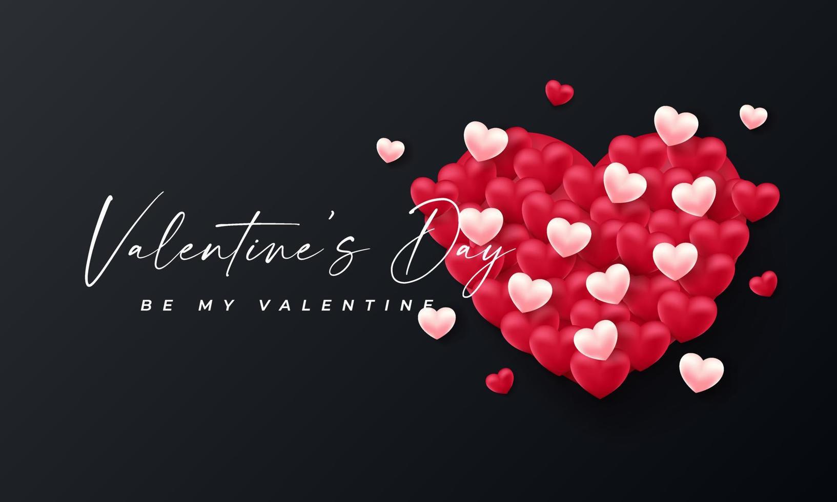coeurs 3d de la Saint-Valentin. bannière d'amour mignon, carte de voeux romantique joyeux saint valentin souhaite texte, concept vectoriel de ballons coeur rouge
