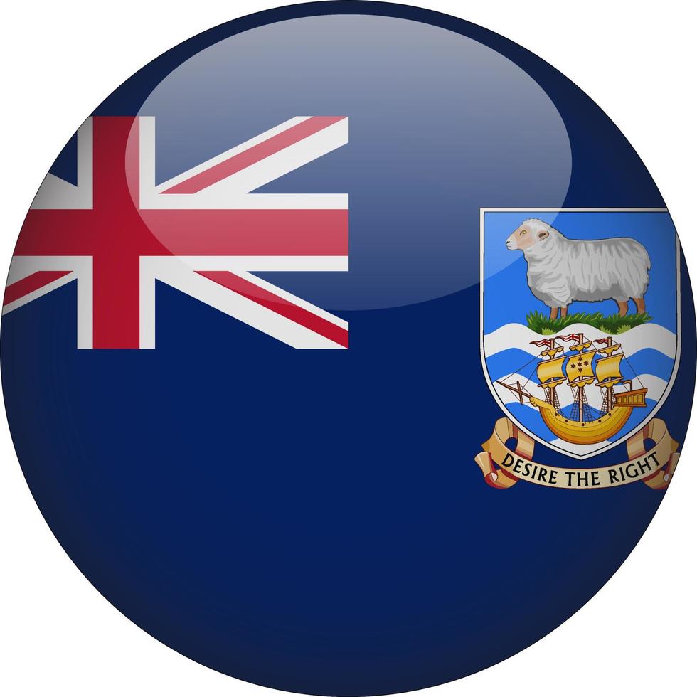 Îles Malouines 3d drapeau national arrondi icône bouton illustration vecteur
