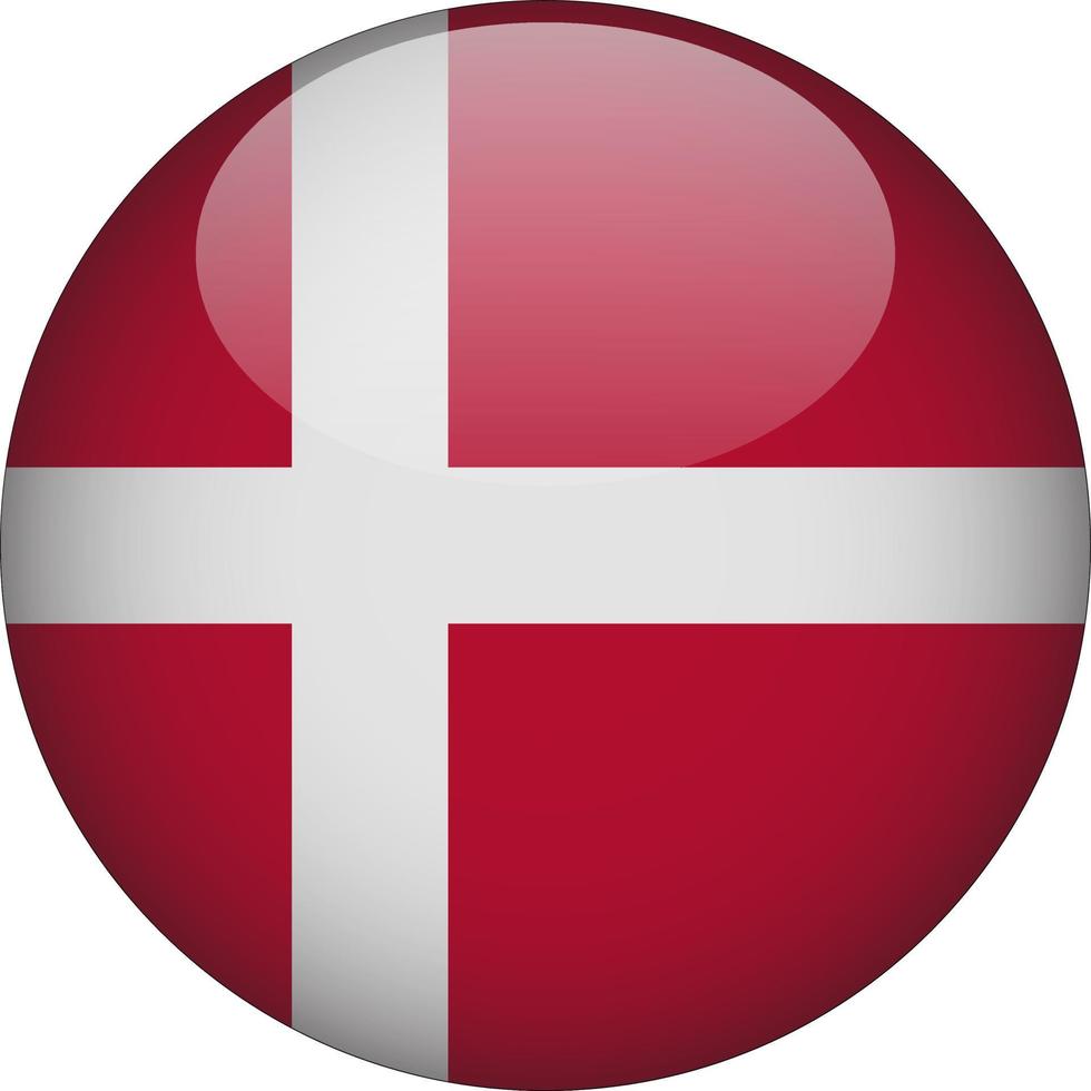 danemark 3d drapeau national arrondi icône bouton illustration vecteur