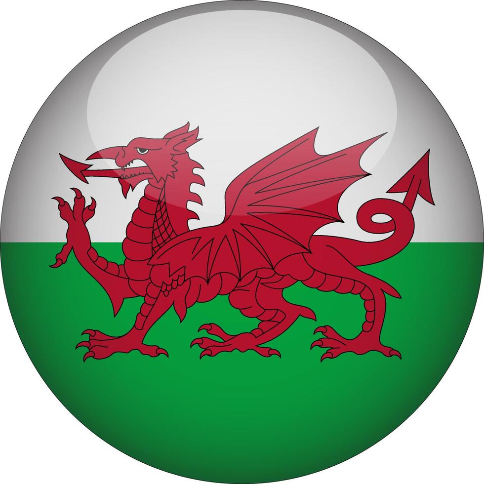 Pays de Galles 3d icône de bouton drapeau national arrondi vecteur