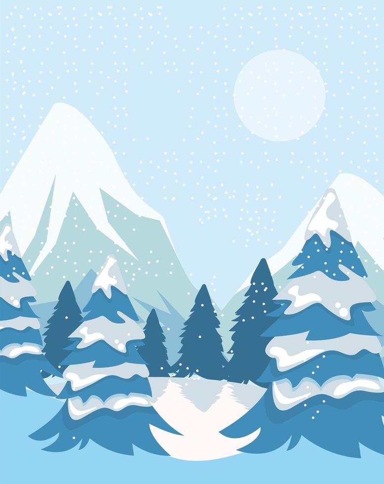 paysage d'hiver avec montagne vecteur