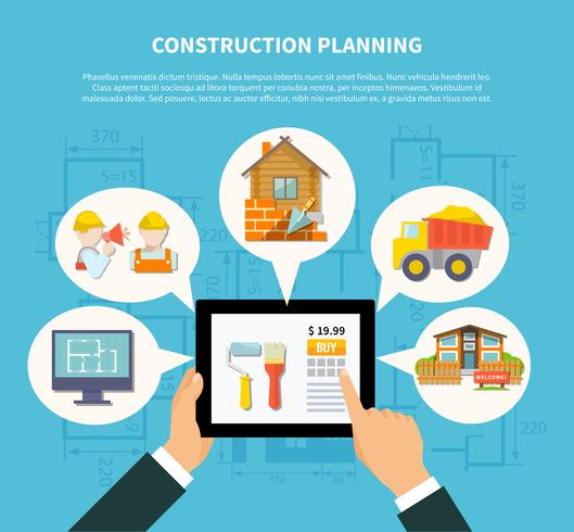 Concept de diagramme de planification de construction plate vecteur