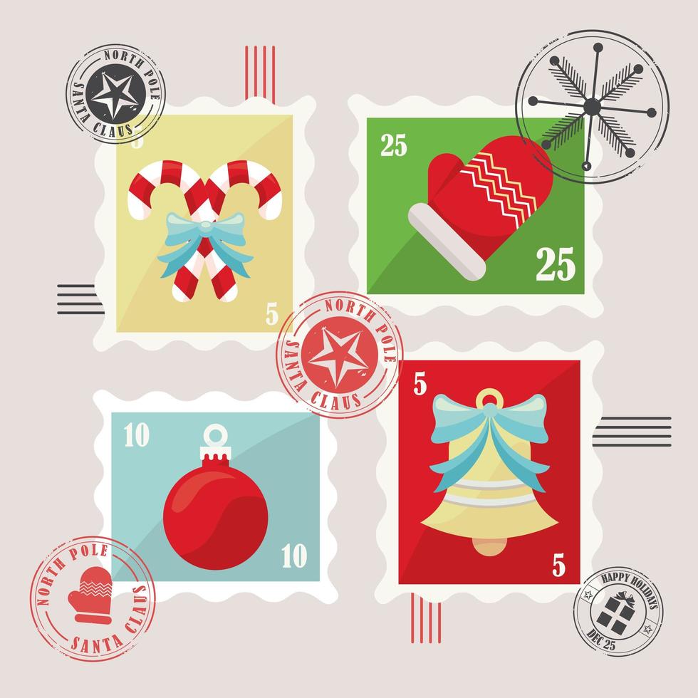 quatre timbres de la lettre du père Noël vecteur