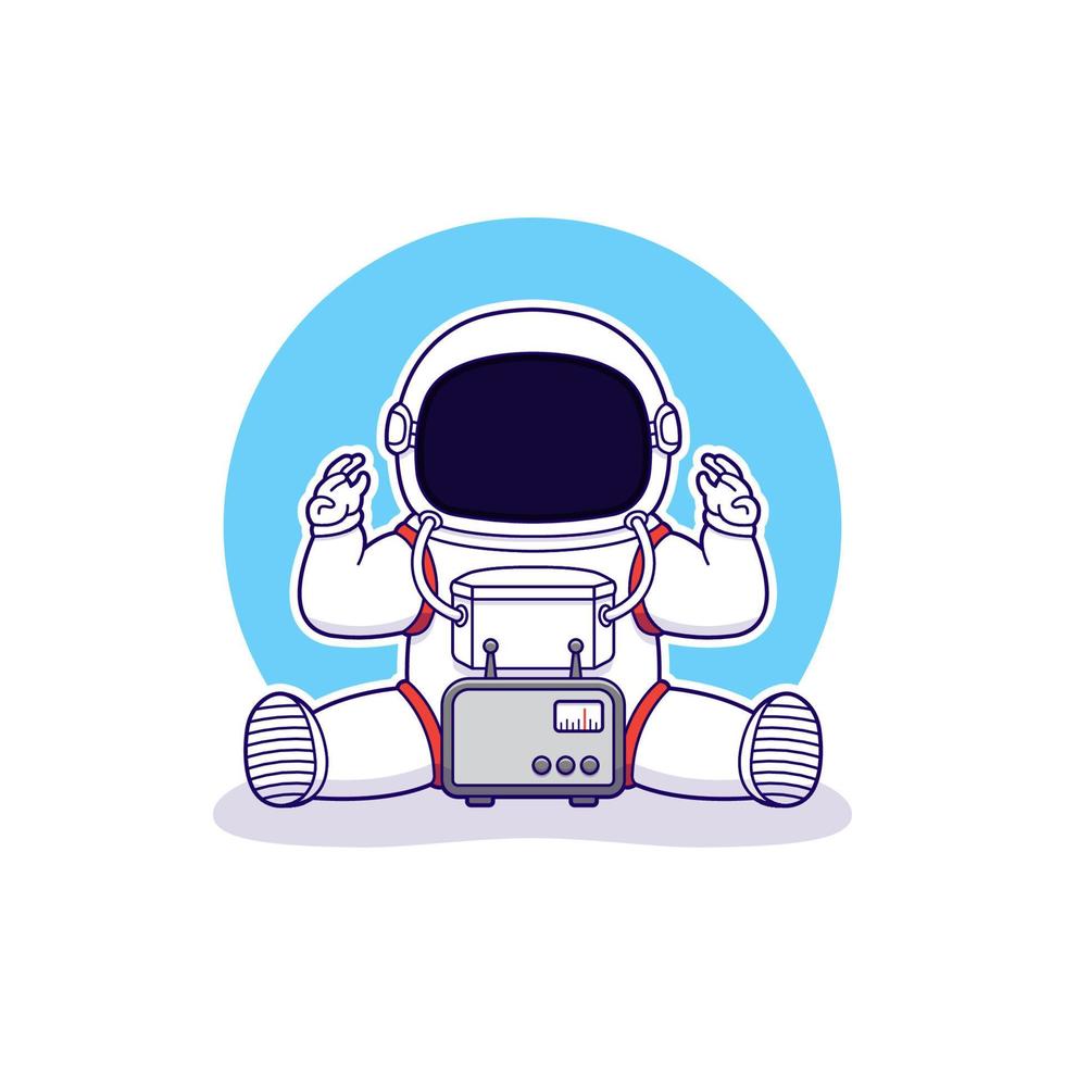 astronaute mignon avec logo de communication radio vecteur