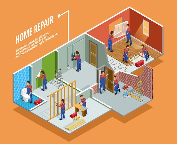 Modèle isométrique de réparation à domicile vecteur