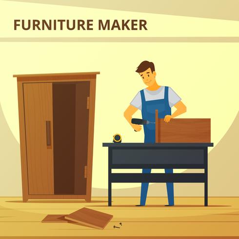 Affiche plate de meubles de montage de charpentier vecteur