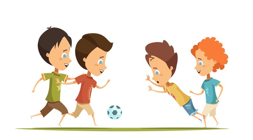 Garçons jouant au football Cartoon Style Illustration vecteur