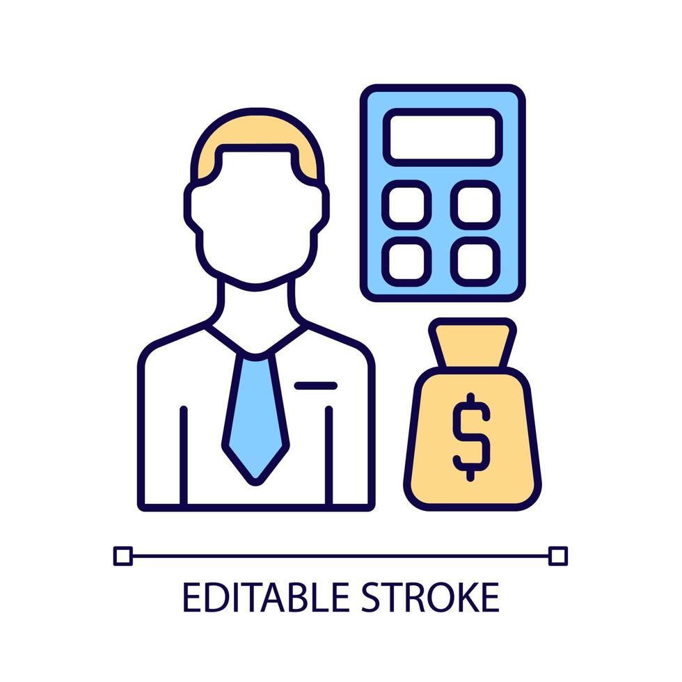 icône de couleur rgb analyste budgétaire. spécialiste de l'organisation des ressources financières. expert en suivi des revenus et dépenses. illustration vectorielle isolée. dessin au trait rempli simple. trait modifiable vecteur