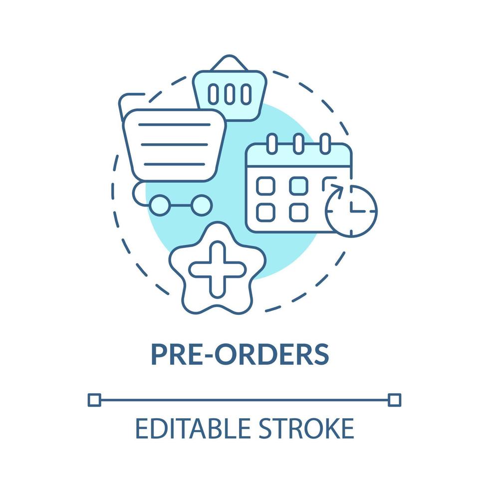 icône de concept de marketing de pré-commandes. les consommateurs ont besoin d'apprendre. lancement d'une petite entreprise et d'une nouvelle illustration de ligne mince d'idée abstraite de produit. dessin de couleur de contour isolé de vecteur. trait modifiable vecteur