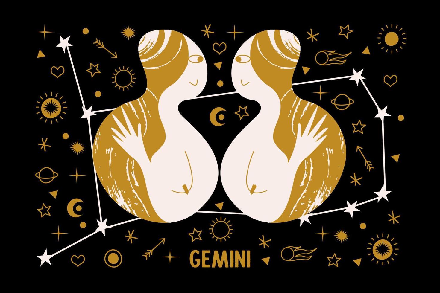 Gémeaux. signe du zodiaque. deux filles sont jumelles. constellation des gémeaux. illustration vectorielle dans un style plat. vecteur