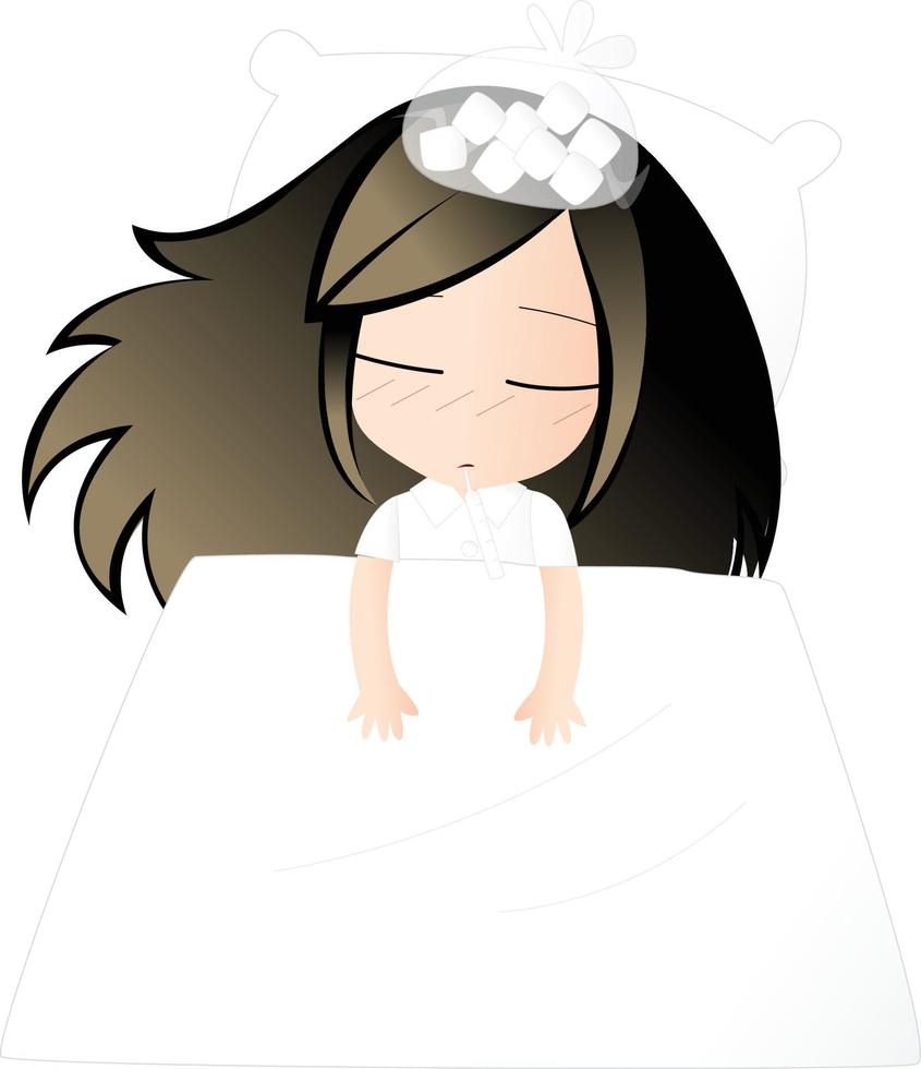 fille malade dessin animé vecteur clipart mignon kawaii