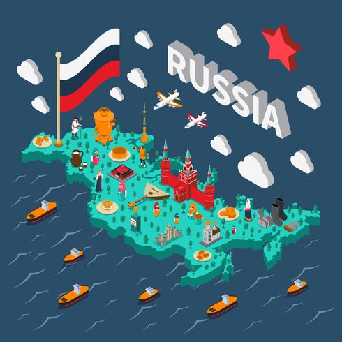 Carte touristique isométrique de Russie vecteur