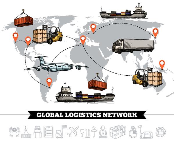 Modèle de réseau logistique mondial vecteur