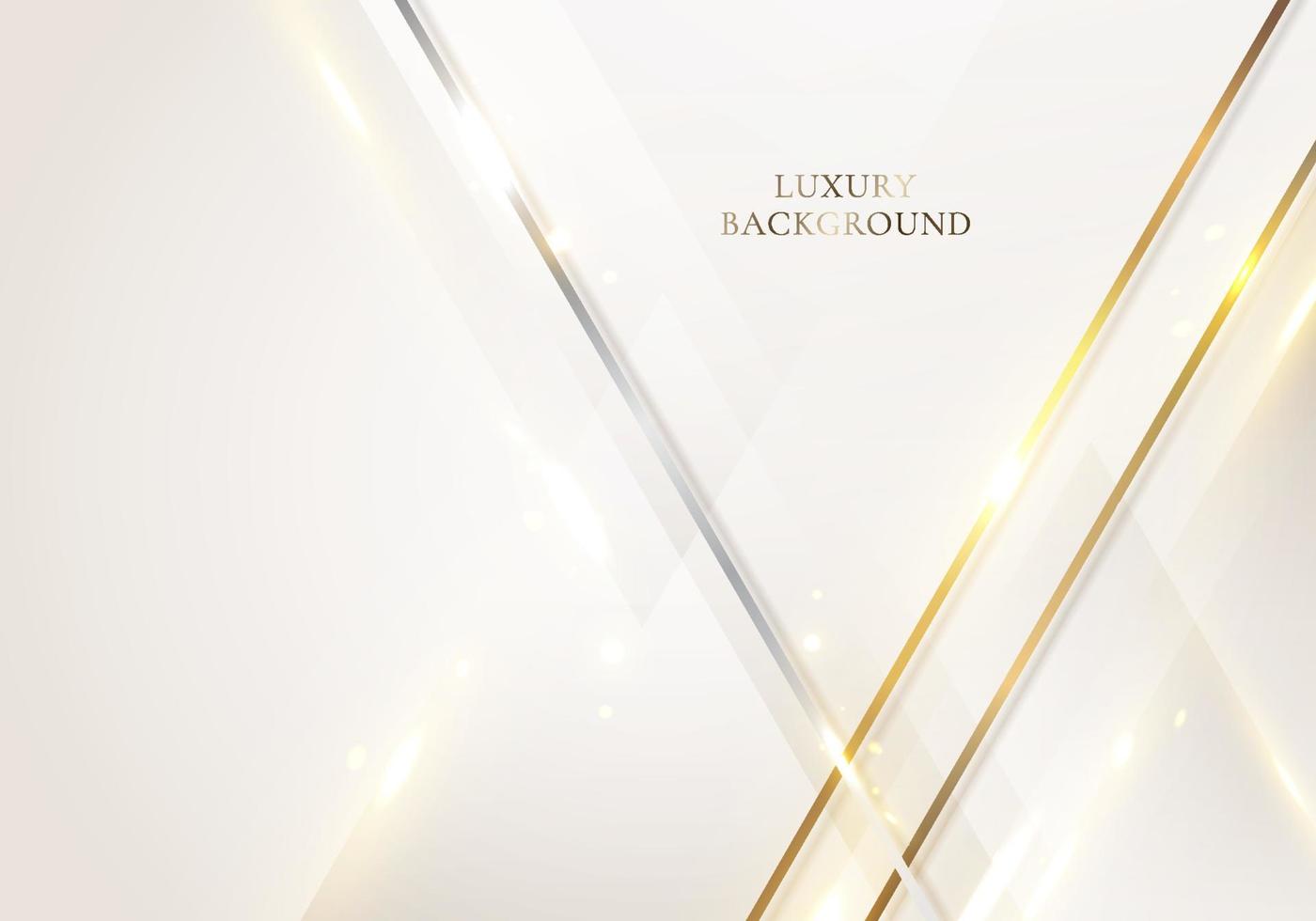 Conception de modèle de luxe moderne 3d rayures de triangles blancs et lumière de ligne de paillettes dorées étincelant sur fond propre vecteur