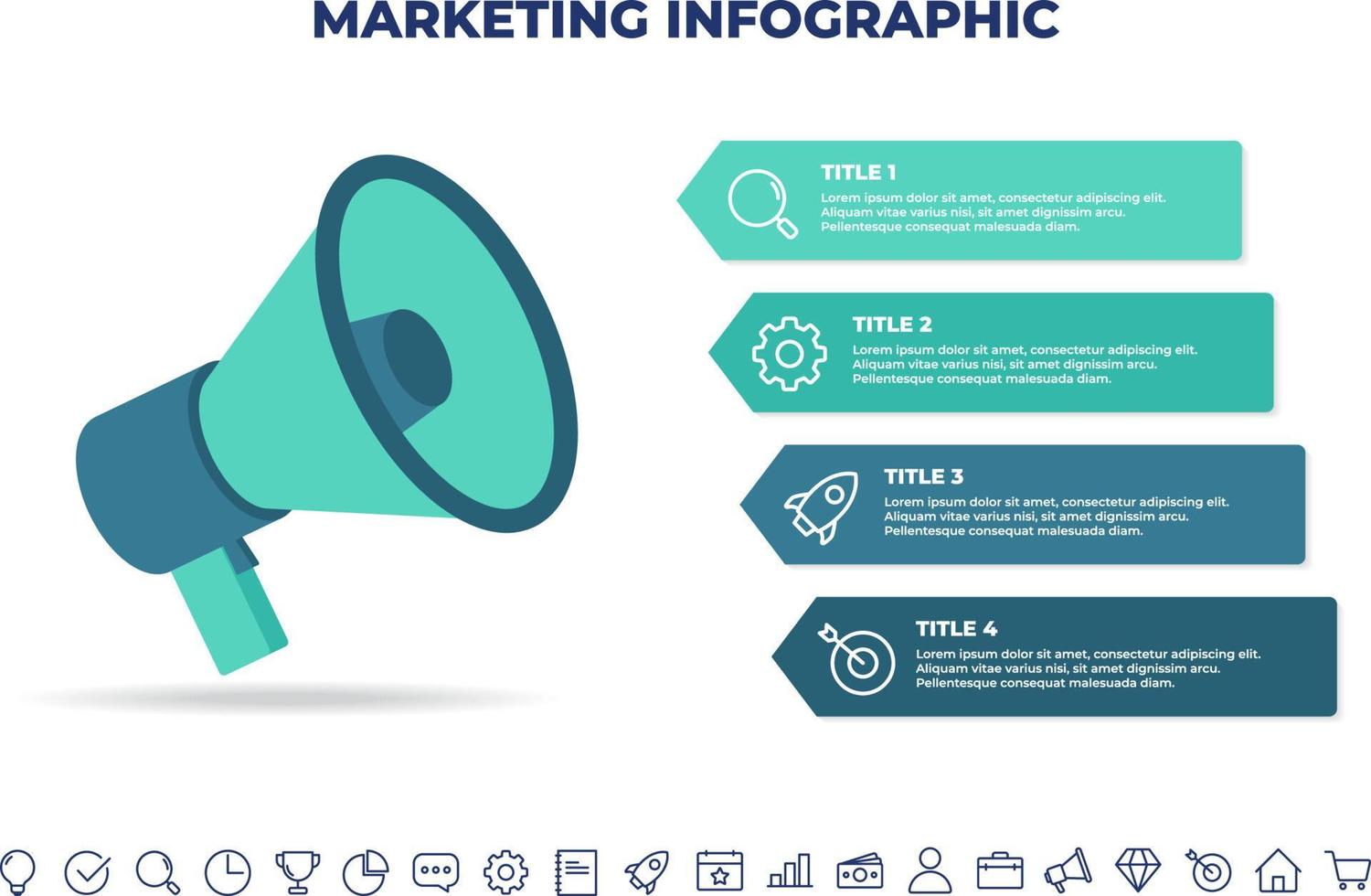 modèle de conception d'infographie marketing. modèle d'infographie d'entreprise pour les présentations, la bannière, la mise en page du flux de travail, le diagramme de processus, l'organigramme et son fonctionnement vecteur