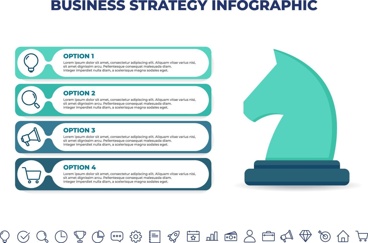 modèle de conception infographique de stratégie. modèle d'infographie d'entreprise pour les présentations, la bannière, la mise en page du flux de travail, le diagramme de processus, l'organigramme et son fonctionnement vecteur