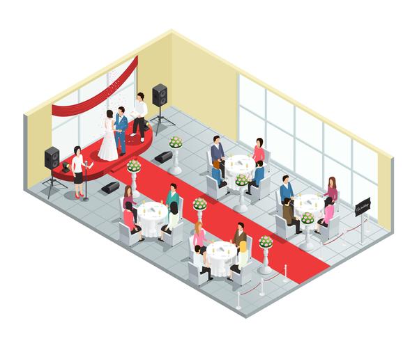 Composition isométrique cérémonie de mariage vecteur