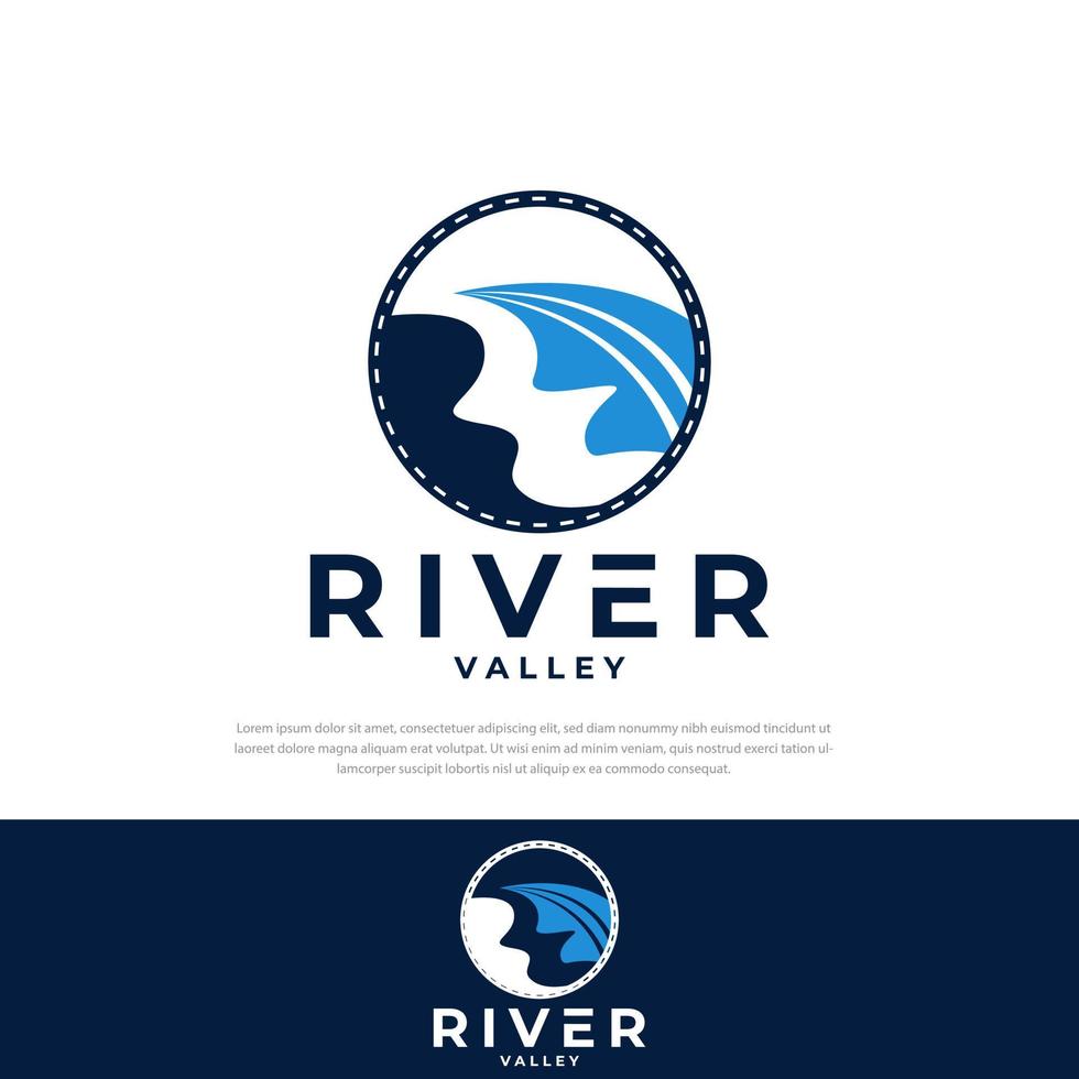 création de logo de la vallée de la rivière icône ronde du ruisseau de la rivière, illustration vectorielle de paysage, symbole, icône vecteur