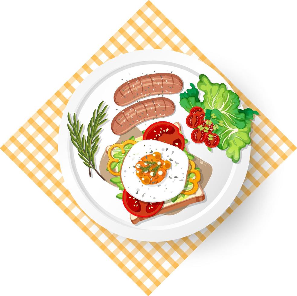 petit-déjeuner sain avec du pain aux œufs, du pain grillé et des saucisses vecteur