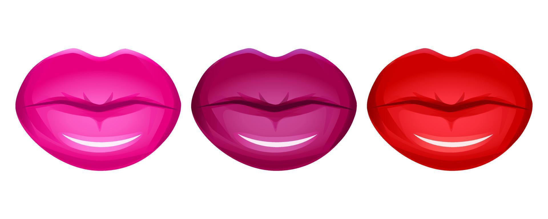 ensemble de vecteurs de lèvres réalistes isolé sur blanc. bouche 3d des femmes, rouge à lèvres brillant brillant rouge. illustration glamour de la mode. vecteur