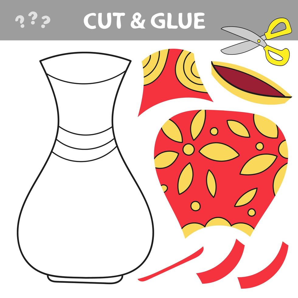 couper et coller - jeu simple pour les enfants. application enfant simple avec vase rouge vecteur