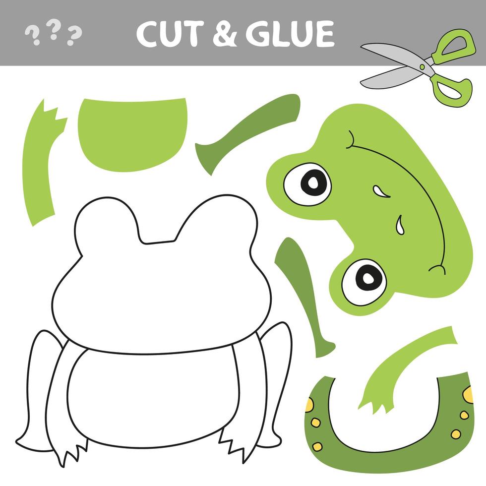 couper et coller - jeu simple pour les enfants. jeu de papier éducatif pour enfants, grenouille vecteur