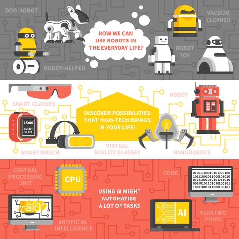 Bannières horizontales d&#39;intelligence artificielle vecteur