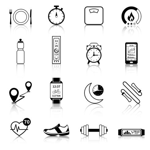 Fitness Tracker Black Icons vecteur