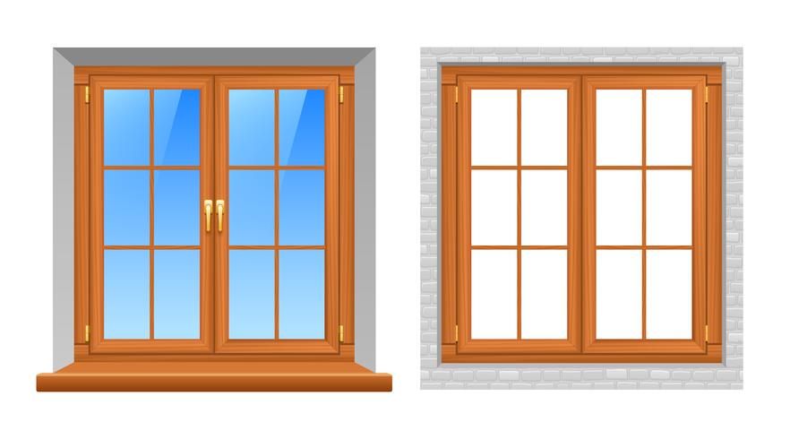 Fenêtres en bois intérieur réaliste icônes réalistes vecteur