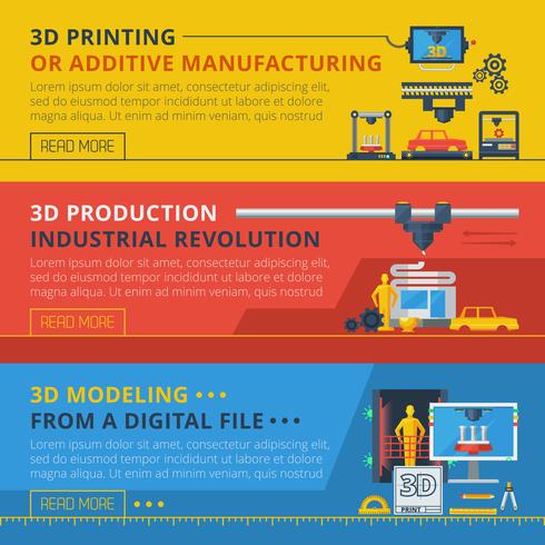 Bannières horizontales plates d&#39;impression 3D vecteur