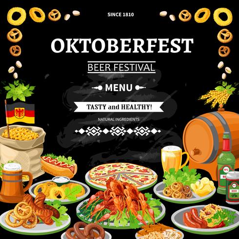 Affiche plat de menu de tableau allemand Oktoberfest vecteur