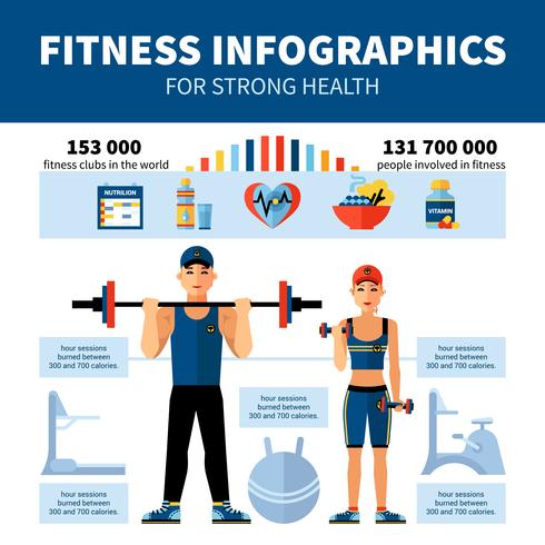 Infographie de la condition physique avec les statistiques des clubs de sport vecteur