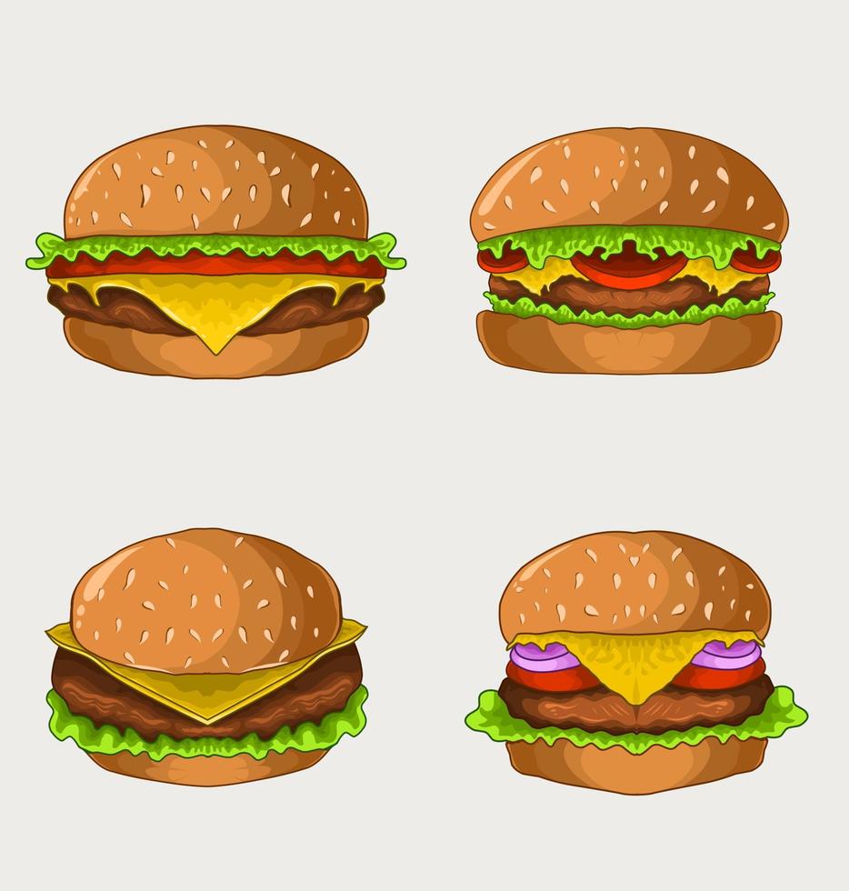 Définir la nourriture pour hamburgers - conception d'illustration vectorielle vecteur