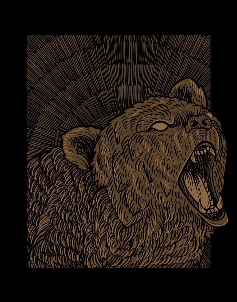 illustration vintage grizzly avec style de gravure vecteur