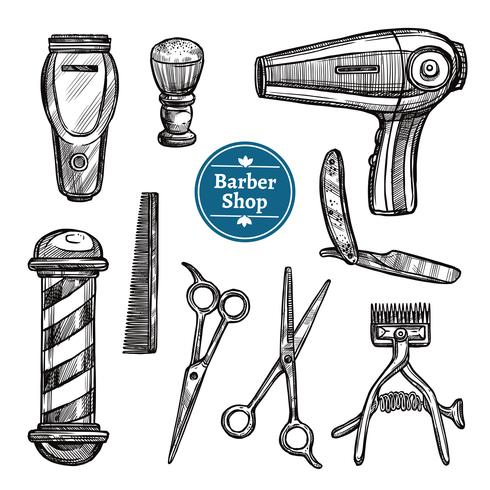 Barber Shop Set Doodle Sketch Icons vecteur