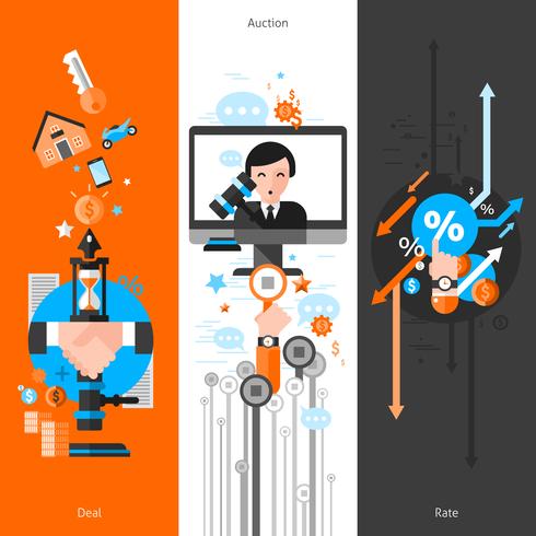 Trois bannières verticales aux enchères vecteur