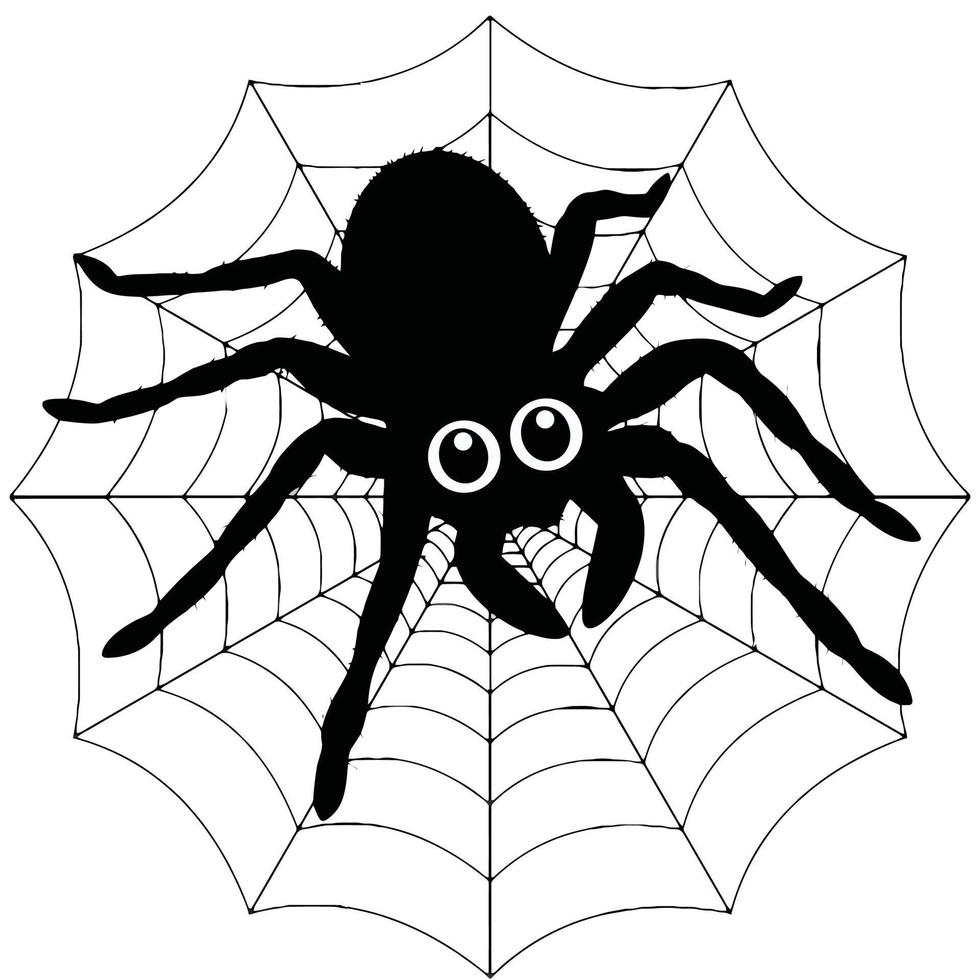 araignée noire sur sa toile vecteur
