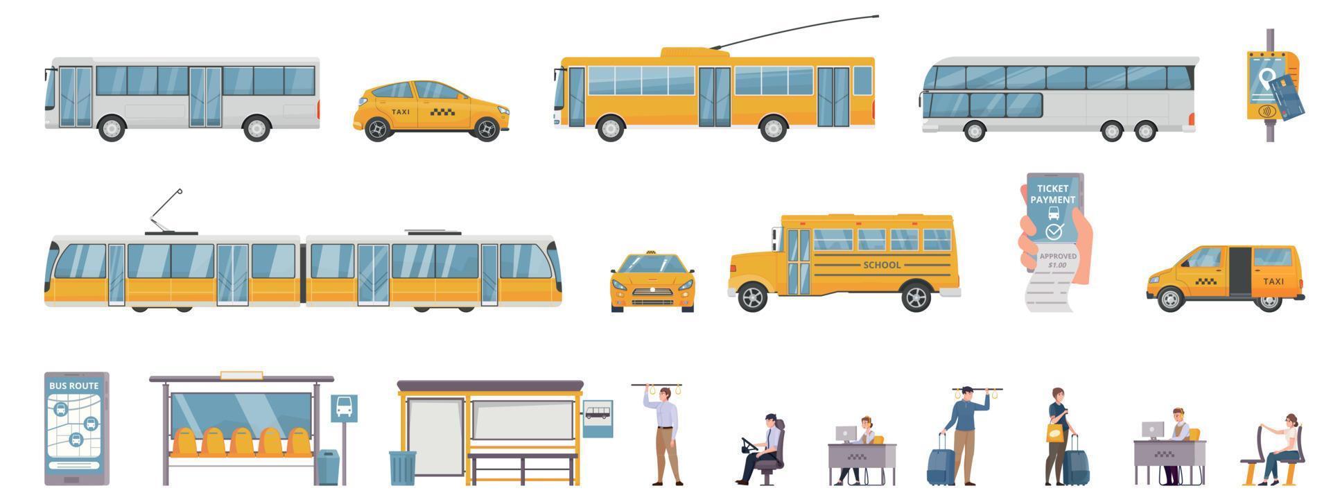 ensemble plat de transports terrestres publics vecteur