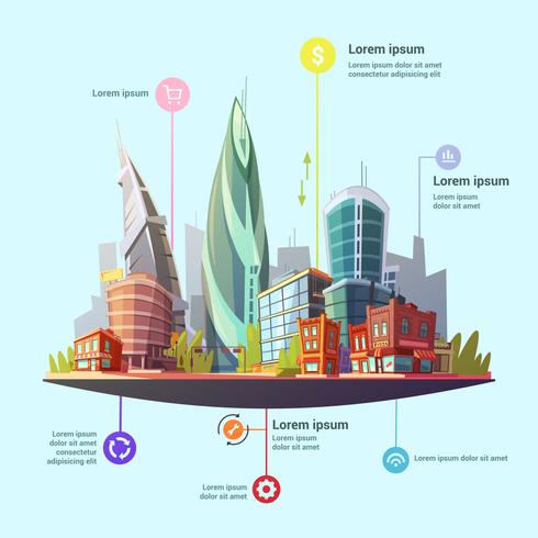 Affiche d&#39;infographie de concept de centre ville moderne vecteur