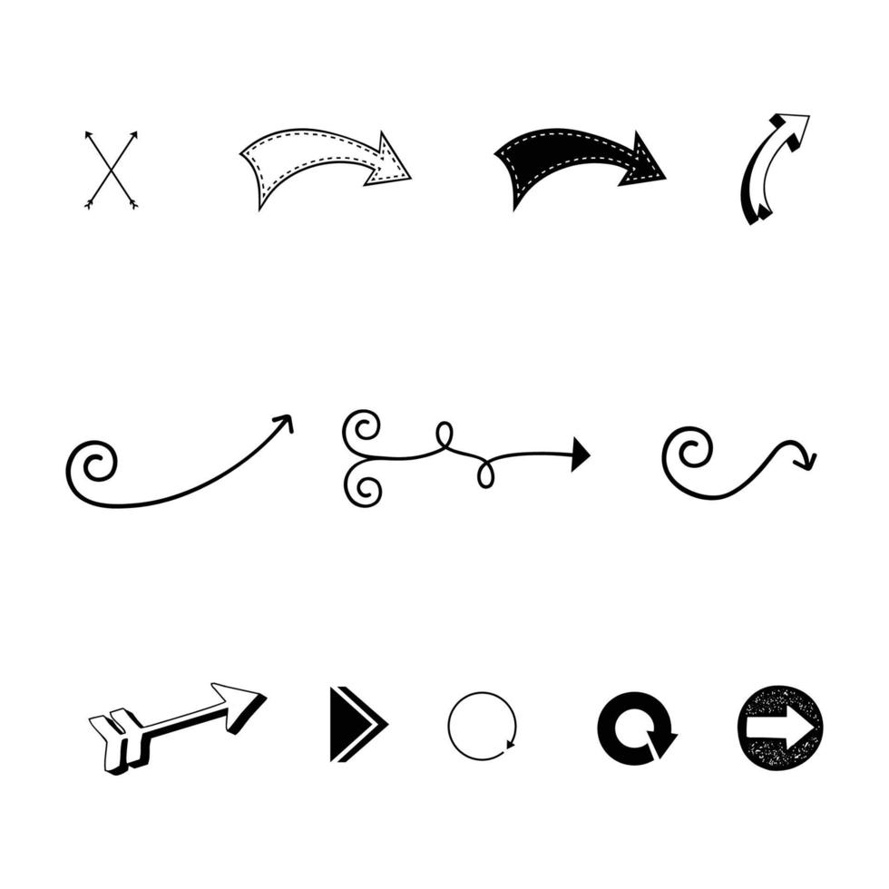 jeu d'icônes en forme de flèche dessinée à la main vecteur