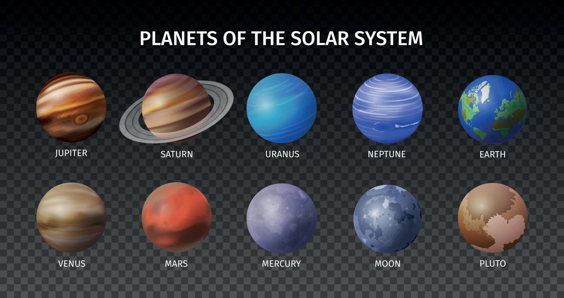 jeu d'icônes transparent planète espace réaliste vecteur