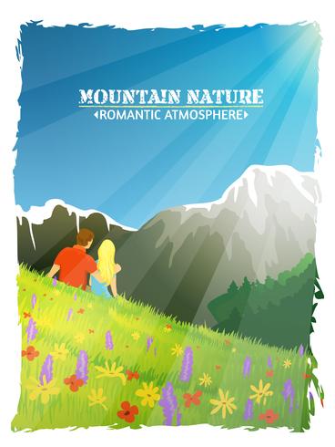 Affiche de fond romantique de nature de paysage de montagne vecteur