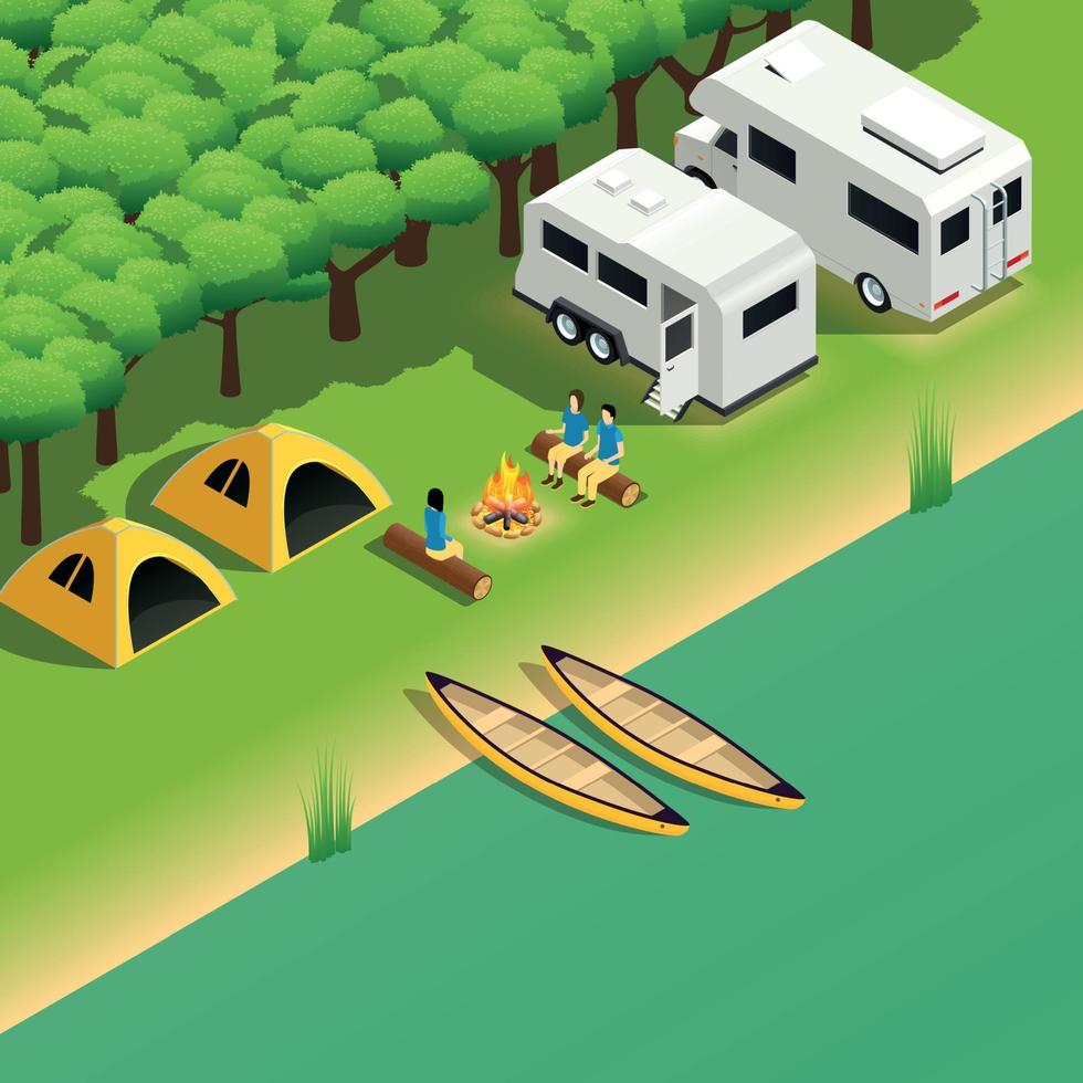 canoë kayak camping vue isométrique vecteur
